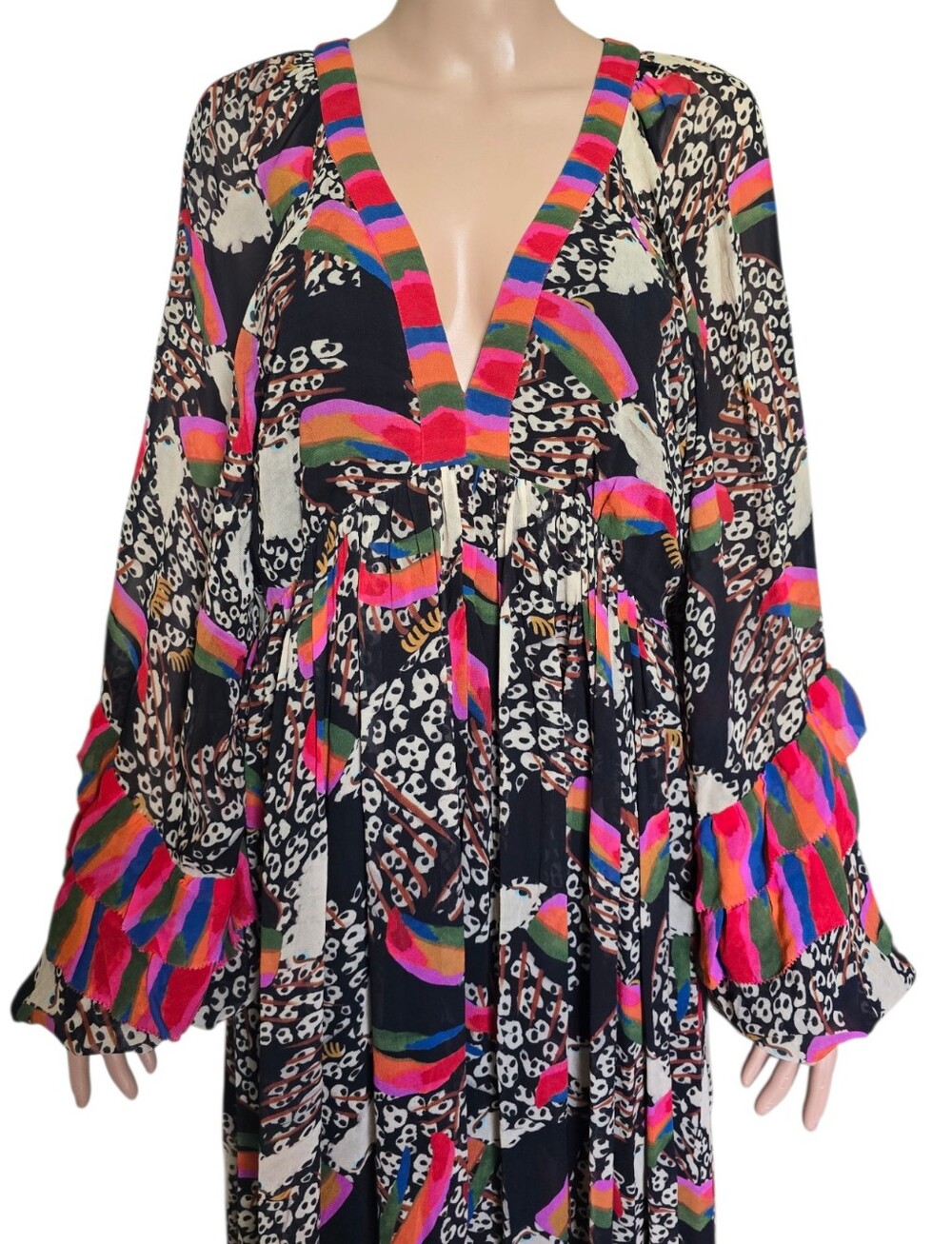 Farm Rio Georgette Printed Leopard Toucans Maxi Dress - Picture 8 of 16